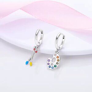 NEW ✨ 925 Silver Asymmetrical Painter Earrings | Palette & Brush Drop Gift